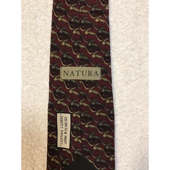 Natura Red Leaping Lizards Novelty Necktie Tie 100% Silk - Picture 4 of 7